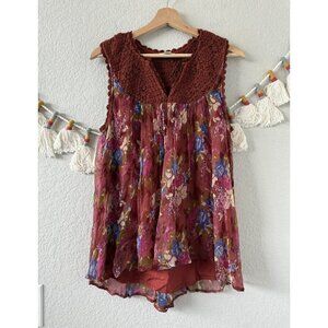 Sundance Kaelie Crochet Floral Cami Top Magenta Cottage Fairy Boho Prairie XS